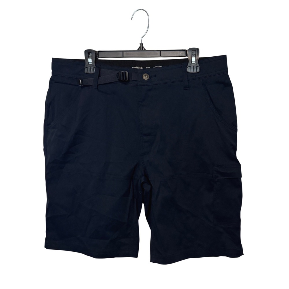 Prana Stretch Zion Shorts Mens 35 Navy Hiking Outdoor Belted Travel Trail NWT